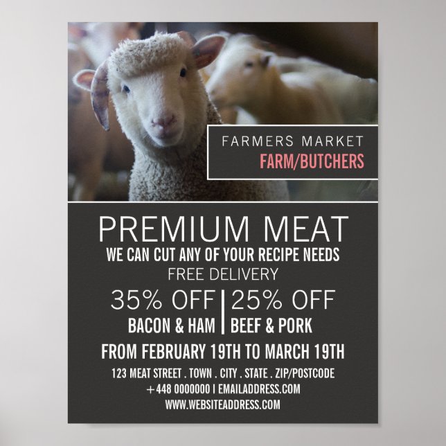 Sheep Portrait, Farmer & Butcher Advertising Poster (Front)