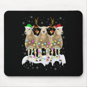 Sheep Reindeer Santa Christmas With Light Fun Xmas Mouse Pad
