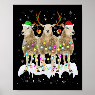 Sheep Reindeer Santa Christmas With Light Fun Xmas Poster