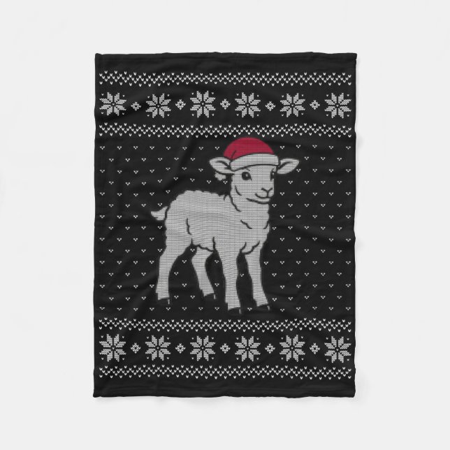 Sheep Santa Hat  Fleece Blanket (Front)
