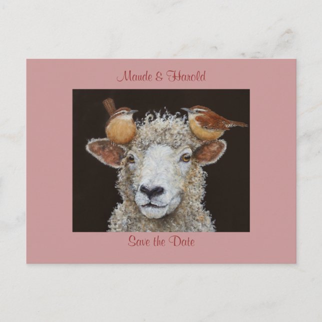 Sheep save the date postcard (Front)