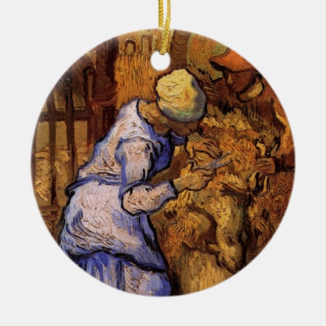 Sheep Shearers (after Millet) by Vincent van Gogh Ceramic Ornament (Front)