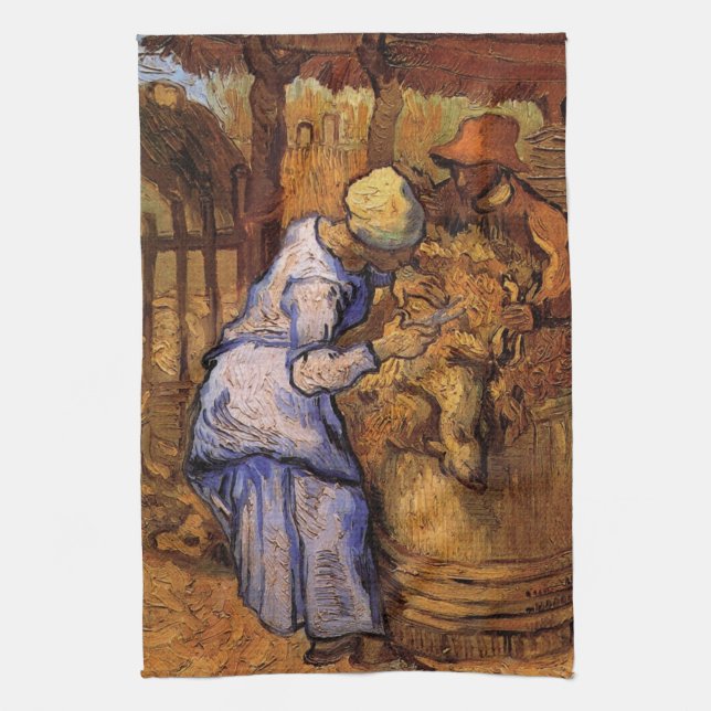 Sheep Shearers (after Millet) by Vincent van Gogh Tea Towel (Vertical)