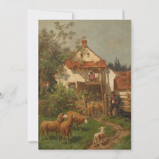 Sheep, Shepherd at the Farm Holiday Card (Front)