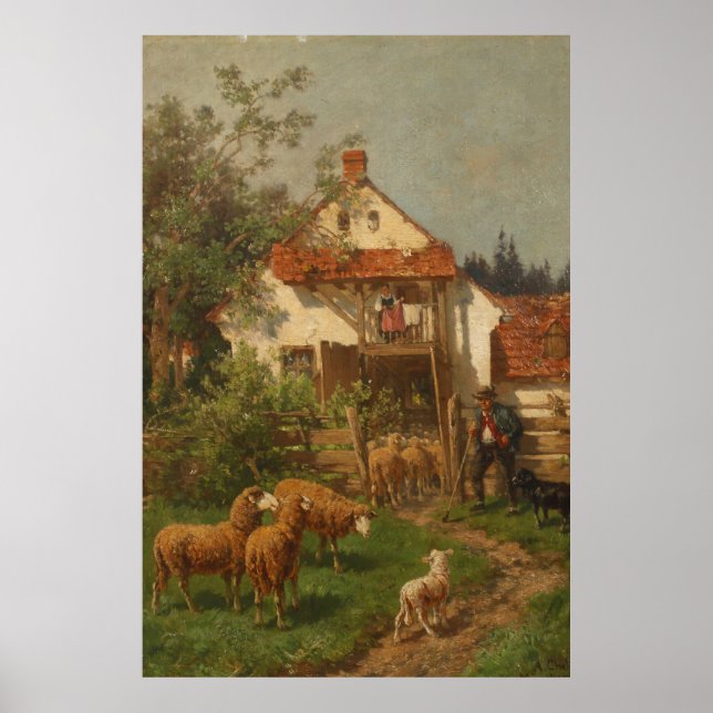 Sheep, Shepherd at the Farm Poster (Front)
