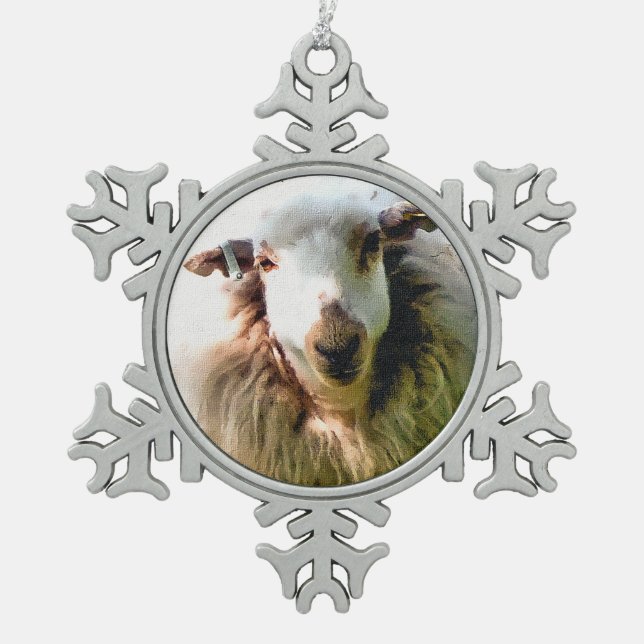 SHEEP SNOWFLAKE PEWTER CHRISTMAS ORNAMENT (Front)