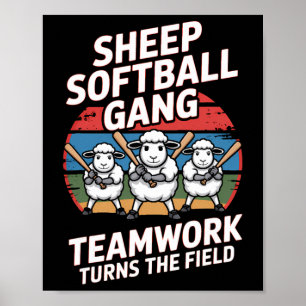 Sheep Softll Gang Teamwork Turns The Field Fun Poster