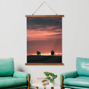 Sheep Sunset Nature Photo Hanging Tapestry