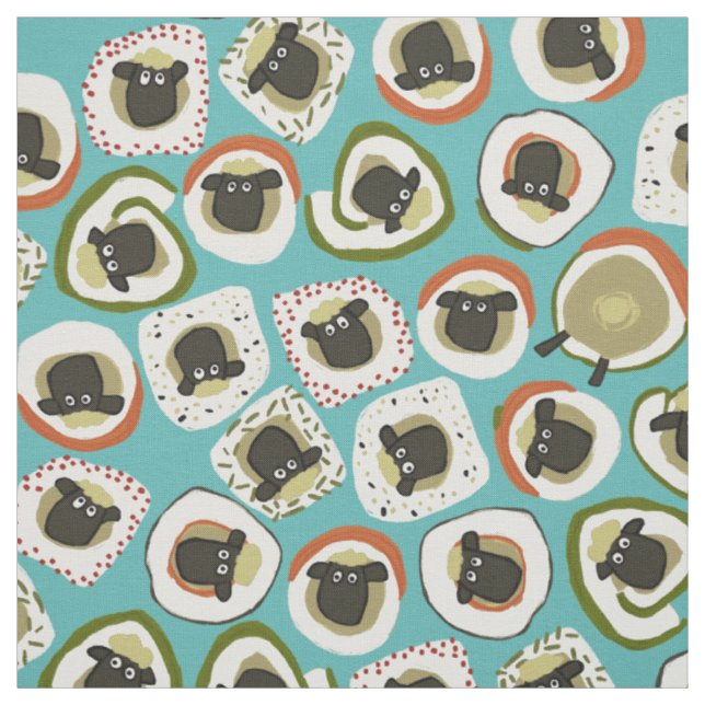 sheep sushi blue fabric (Swatch)