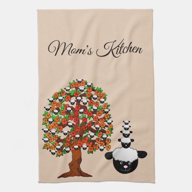 Sheep Tree Beige Kitchen Hand Towel (Vertical)