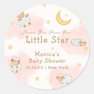 Sheep Twinkle Twinkle Moon Stars Girl Baby Shower  Classic Round Sticker
