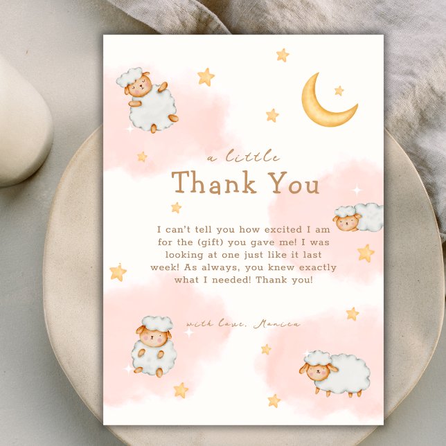 Sheep Twinkle Twinkle Moon Stars Girl Baby Shower  Thank You Card (Sheep Twinkle Twinkle Moon Stars Girl Baby Shower Thank You Card)
