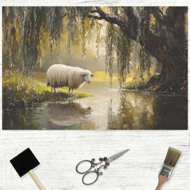 Sheep Under A Willow Tree Painting Decoupage Tissue Paper (Creator Uploaded)