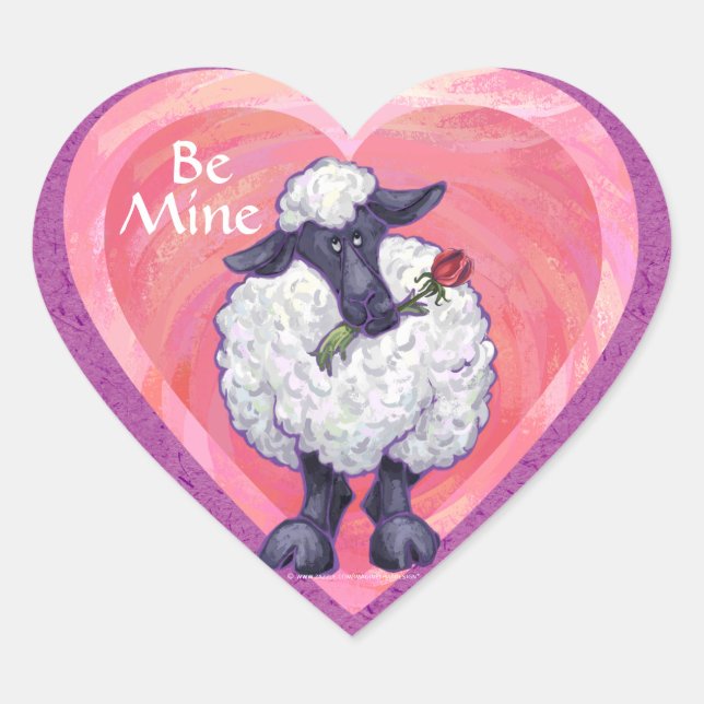 Sheep Valentine's Day Heart Sticker (Front)