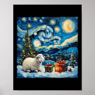 Sheep Van Gogh Style Starry Night Christmas Winter Poster