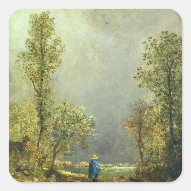 Sheep watching a Storm Square Sticker (Front)