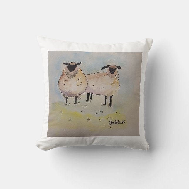 sheep watercolor cushion (Front)