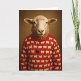 Sheep Wearing Black Sheep Sweater Warm Wishes Holiday Card