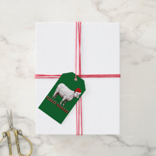 Sheep Wearing Santa Hat And Pun Fleece Navidad Gift Tags
