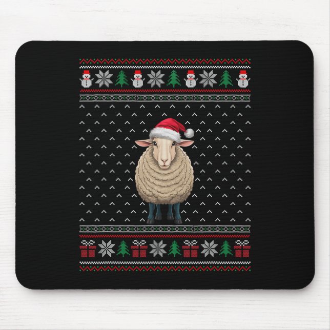 Sheep Wearing Santa Hat Ugly Xmas Sheep Lovers  Mouse Pad (Front)