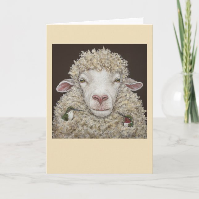 Sheep with hummingbirds card (Front)
