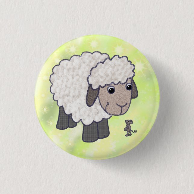 sheep with mouse 3 cm round badge (Front)