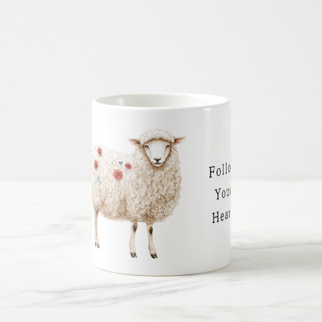 Sheep With Red Poppy Flowers Coffee Mug (Center)