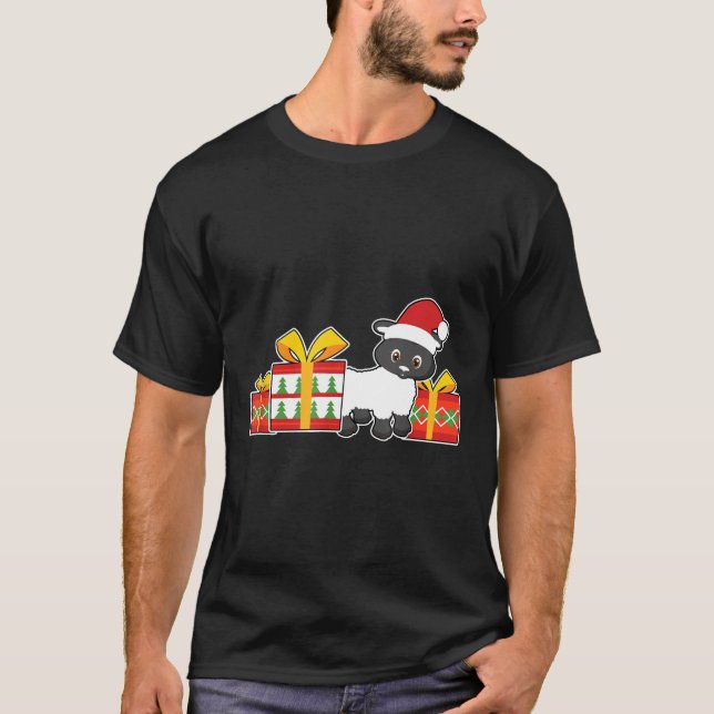 Sheep with Santa Hat  Cute Christmas Sheep T-Shirt (Front)