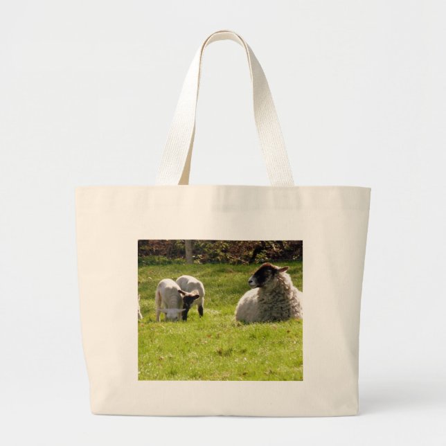 Sheep With Spring Lambs Large Tote Bag (Front)