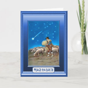 Sheep with their shepherd holiday card