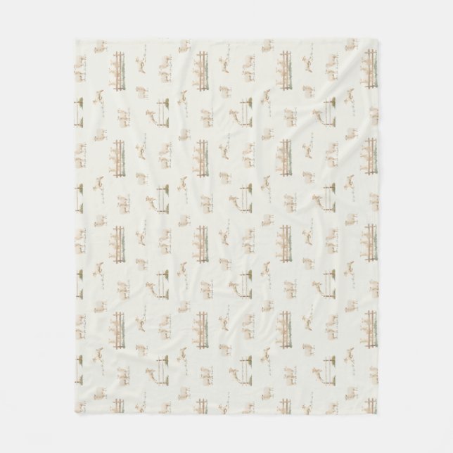 Sheep Wooden Plot country farming Fleece Blanket (Front)
