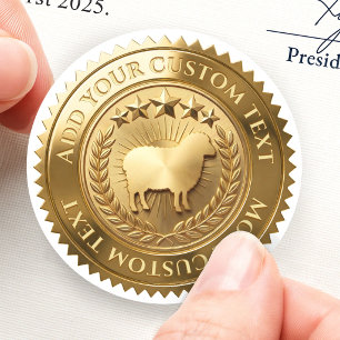 Sheep Wool Artisan Farmer Custom 3D Foil Gold Classic Round Sticker