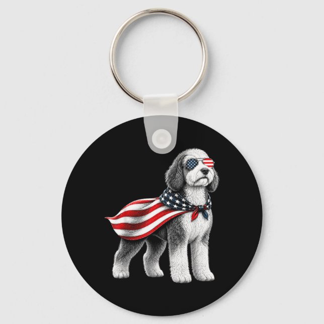 Sheepadoodle 4th Of July Aamerican Flag Dog Key Ring (Front)