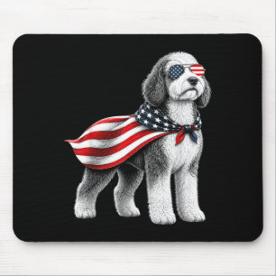 Sheepadoodle 4th Of July Aamerican Flag Dog Mouse Pad