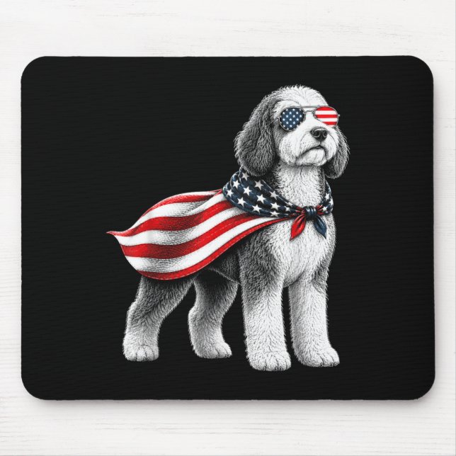 Sheepadoodle 4th Of July Aamerican Flag Dog Mouse Pad (Front)