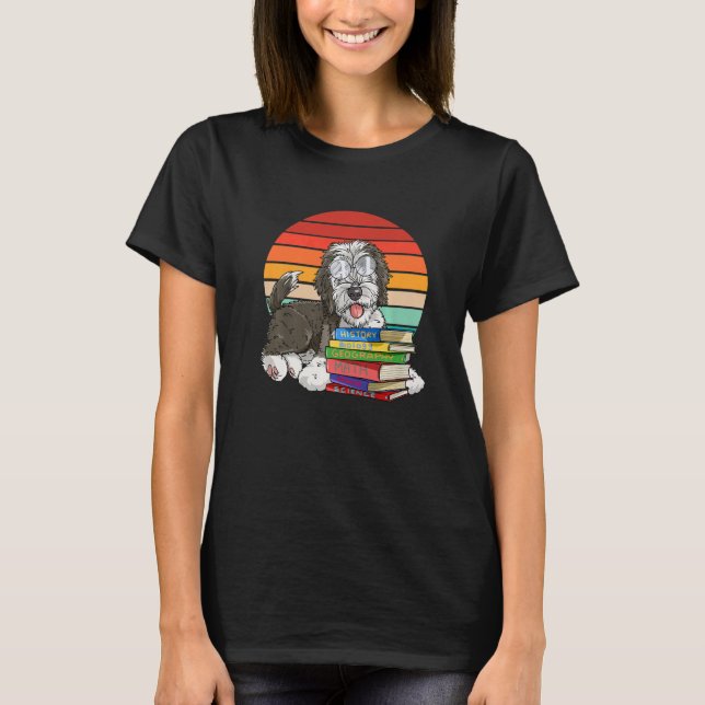 Sheepadoodle  Back To School Bookworm Dog T-Shirt (Front)