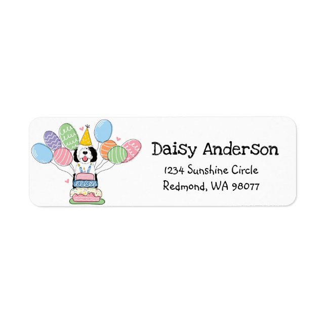 Sheepadoodle Birthday Party Return Address Label (Front)