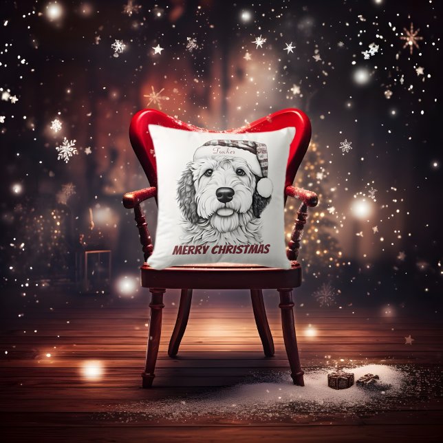 Sheepadoodle Christmas Throw Pillow (Sheepadoodle Christmas Pillow)