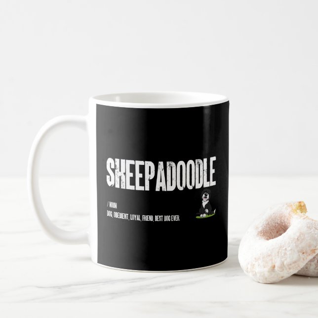 Sheepadoodle Dog Definition, Doodle Dog Noun Gifts Coffee Mug (With Donut)