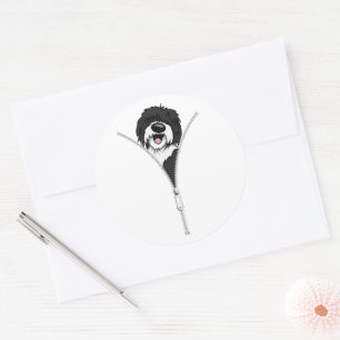 Sheepadoodle Dog Zipper Funny Puppy Dog Owner Classic Round Sticker