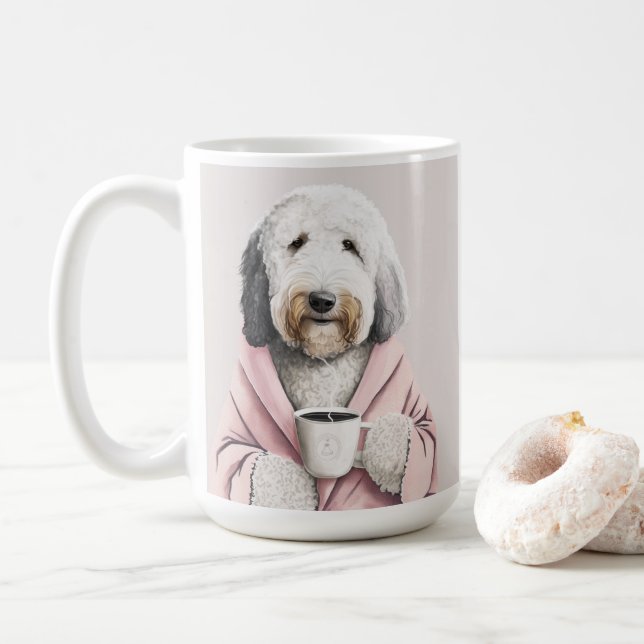 Sheepadoodle, goldendoodle, labradoodle cute gift coffee mug (With Donut)