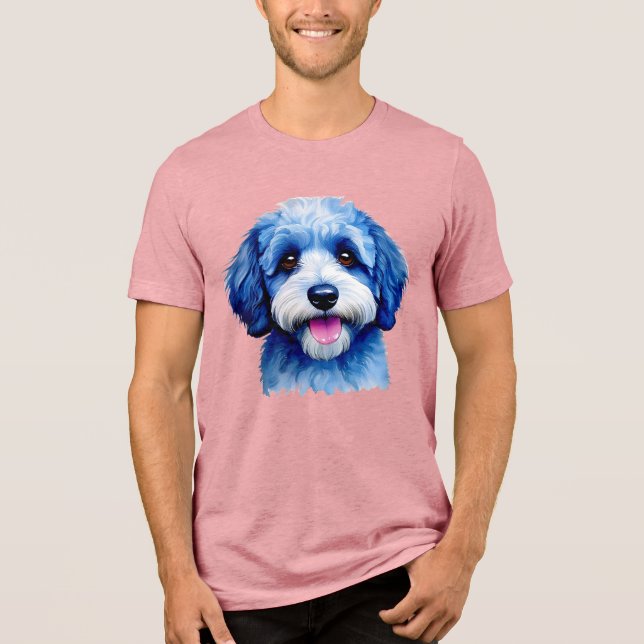 Sheepadoodle happy face in blue Tri-Blend shirt (Front)