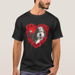 Sheepadoodle Heart Roses Valentine Day Dog Mum T-Shirt