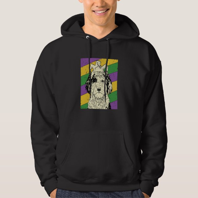 Sheepadoodle Jester Mardi Gras Doodle Dog Mom or D Hoodie (Front)