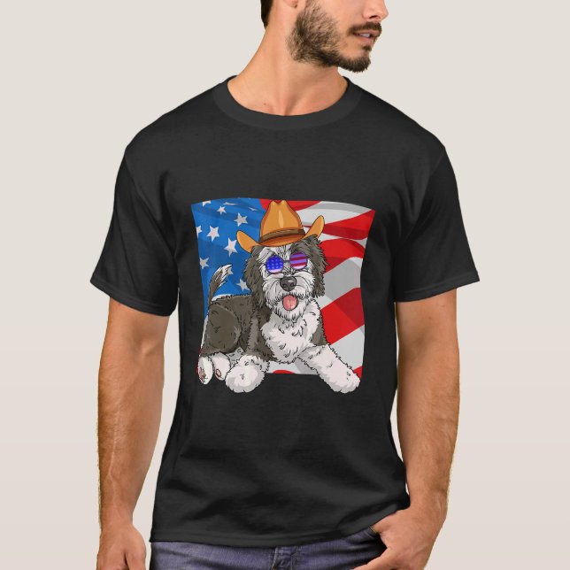 Sheepadoodle Patriotic 4th Of July American Dog T-Shirt (Front)