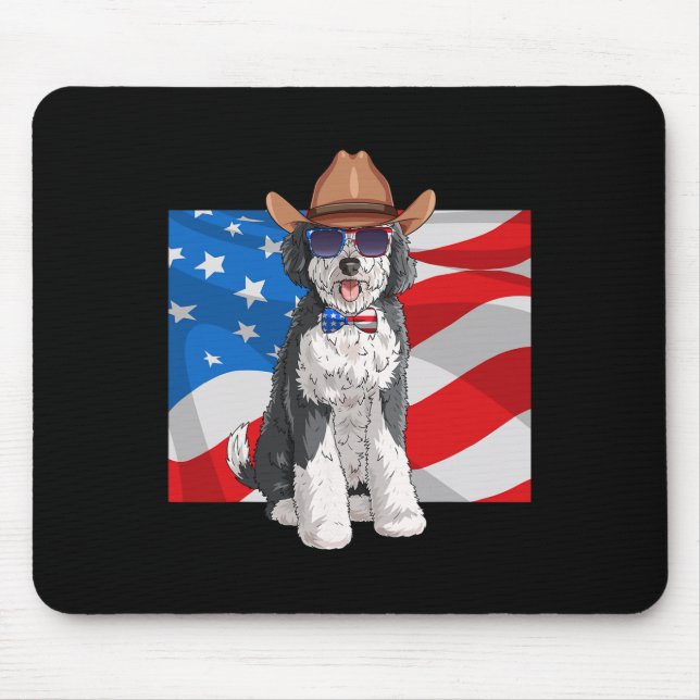 Sheepadoodle Patriotic Merica 4th Of July American Mouse Pad (Front)