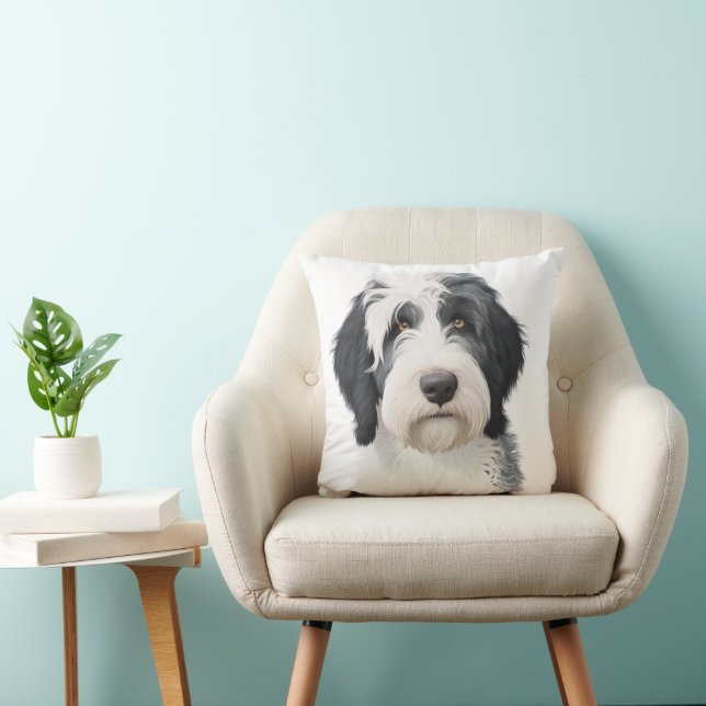 Sheepadoodle Throw Pillow  (Chair)