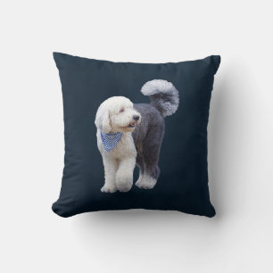 Sheepadoodle With Blue Chequered Scarf Cushion