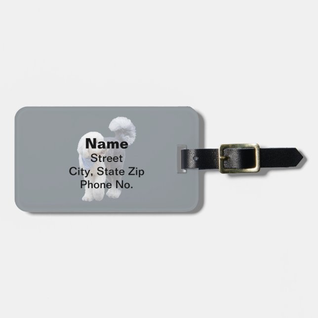 Sheepadoodle With Blue Chequered Scarf Luggage Tag (Front Horizontal)