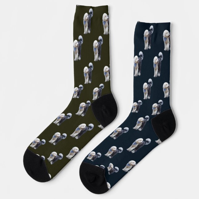 Sheepadoodle With Blue Chequered Scarf Socks (Left)